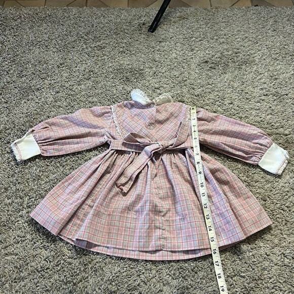 Vintage 90's Checkered Long Sleeve Mini Dress Kids Summer Red Toddler Girl 2T - Picture 3 of 5